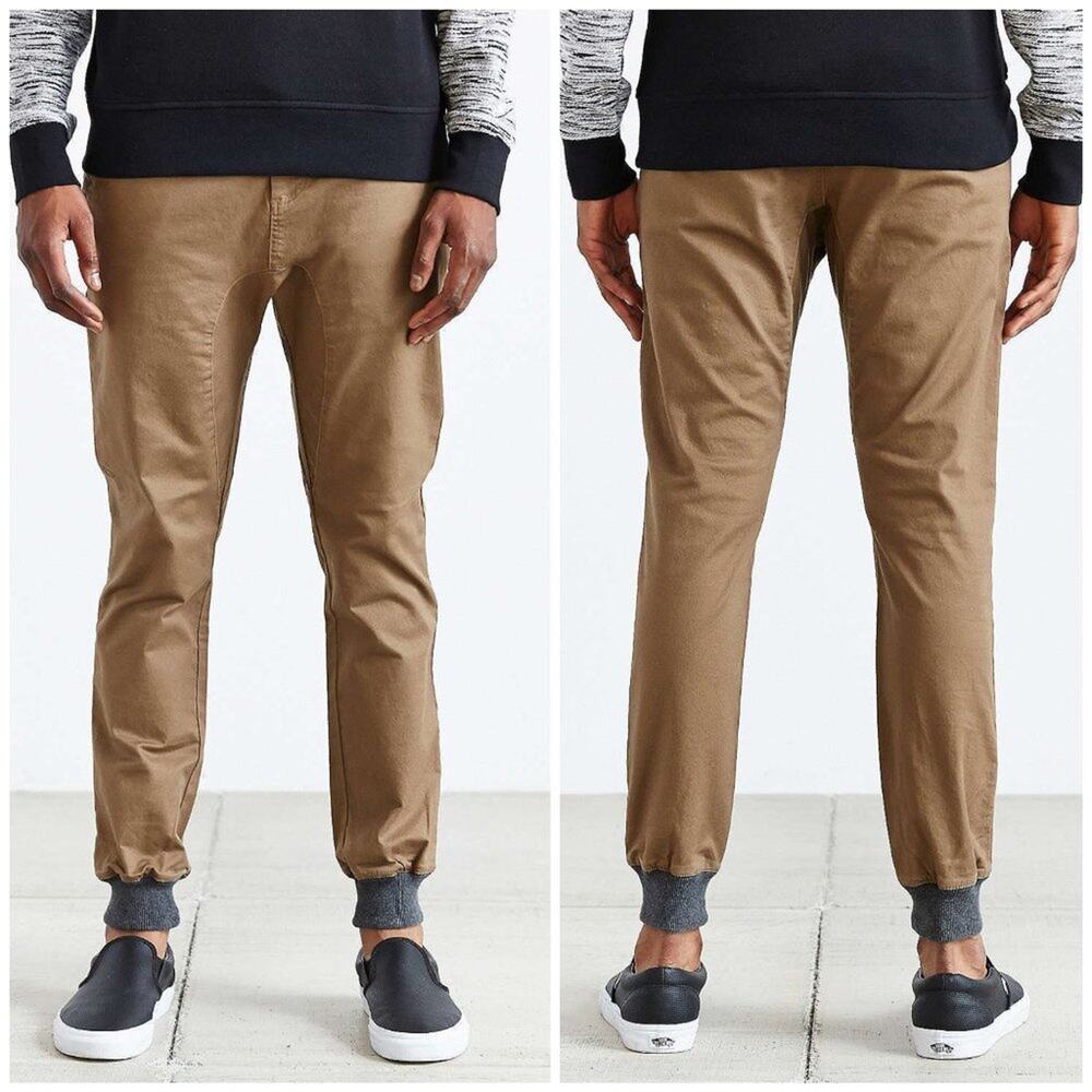 Zanerobe Dynamo Jogger MENS 32x31 Brown Grey Knit Cuffs Chino Khaki Pants